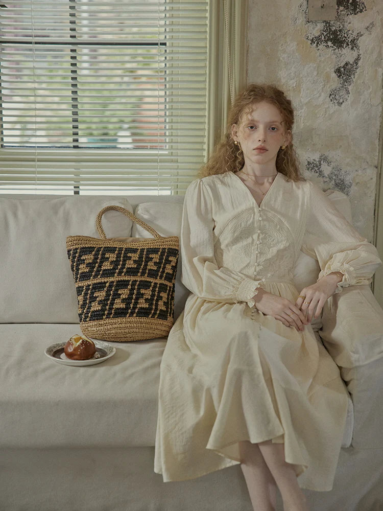 Botanical Elegance Puff Sleeve Dress