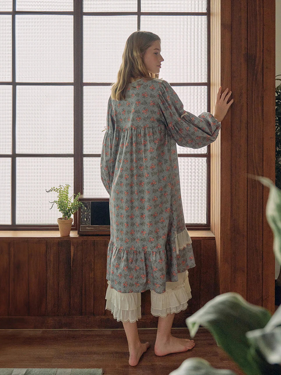 Whispering Blooms Lace-Trim Nightgown