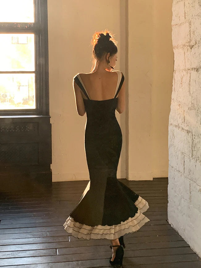 Midnight Elegance Tiered Hem Dress