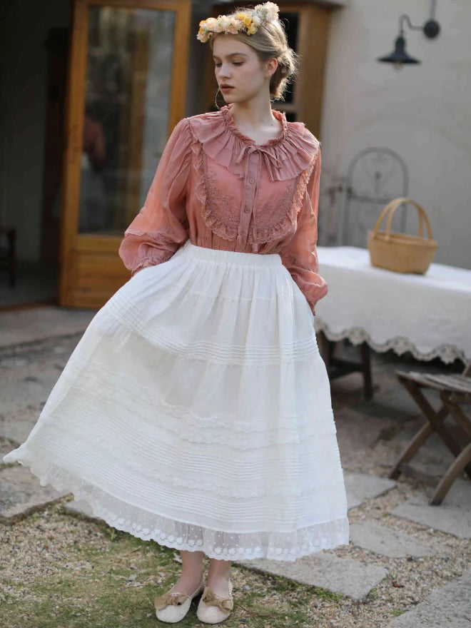 Lace Meadow Tiered Linen Skirt