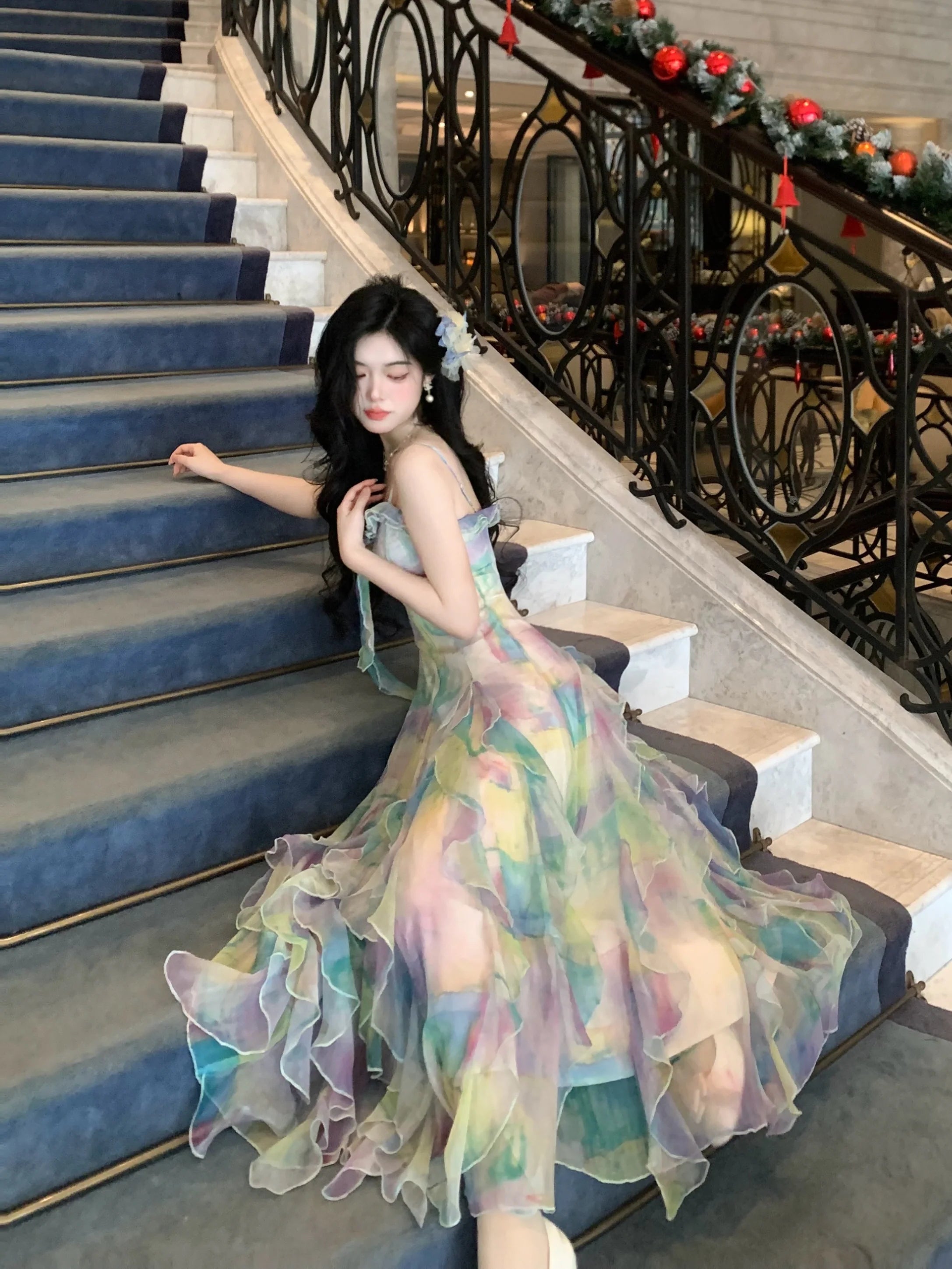 Ethereal Watercolor Ruffle Gown