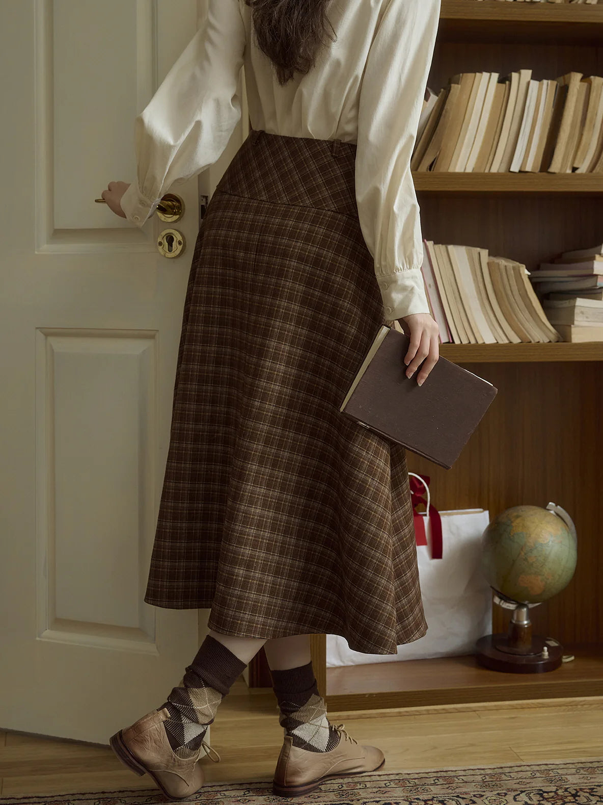 Brown Check Plaid Vintage Wrap Skirt