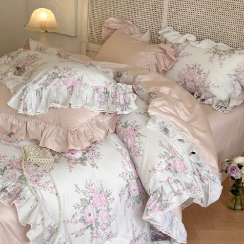 Pink Rose Lace Bedding Set