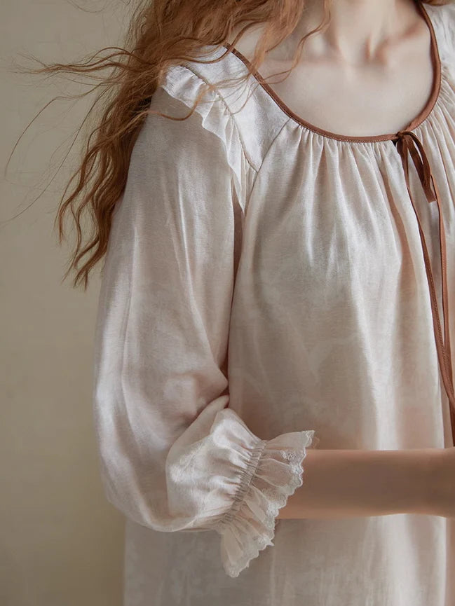 Vintage Ruffled Lace Trim Pajama Set