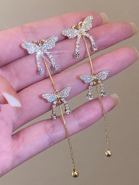 Double Butterflies Gold Earrings