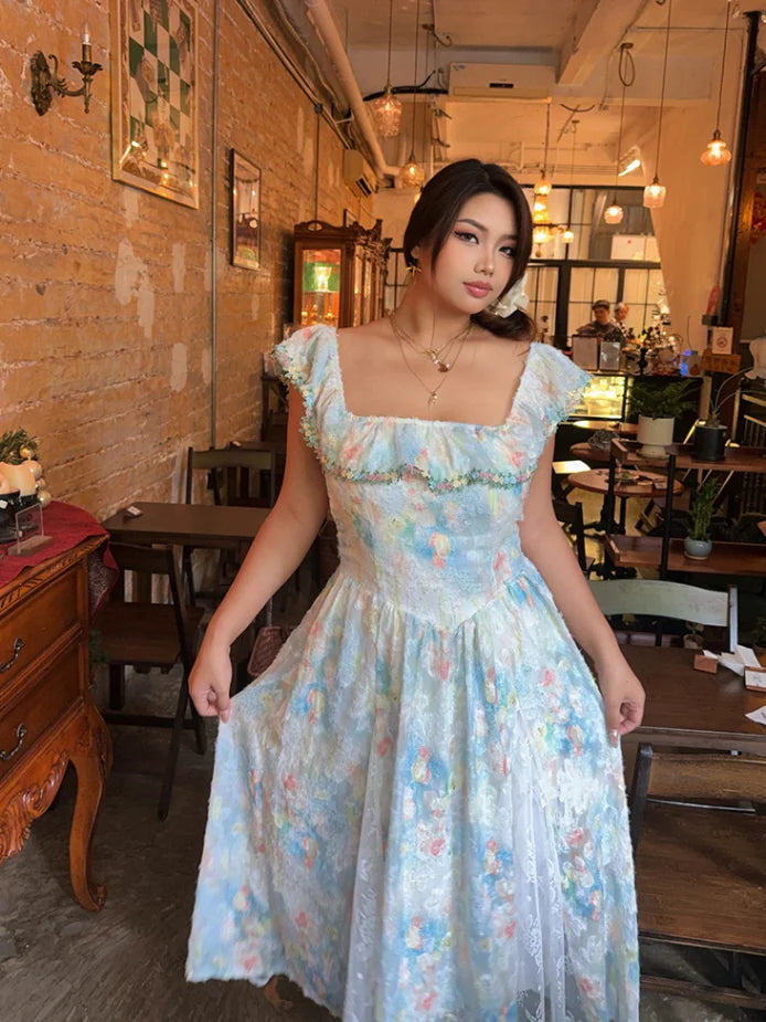 Pastel Garden Off-Shoulder Lace Dress