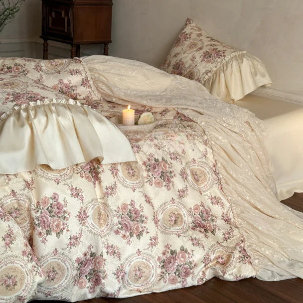 Vintage Cotton Embroidered Lace Bedding Set