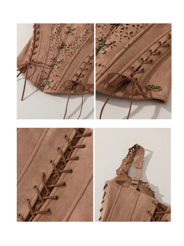 Wild Prairie Lace-Up Suede Corset & Skirt