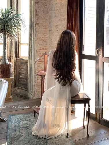 Ethereal White Lace Drape Corset Gown