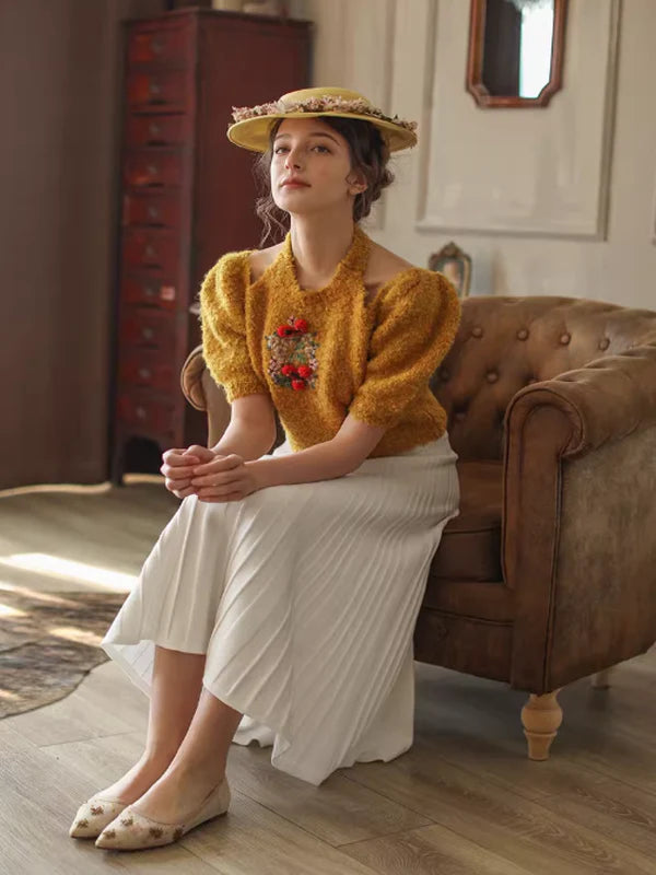 Hand-Embroidered Knit Top