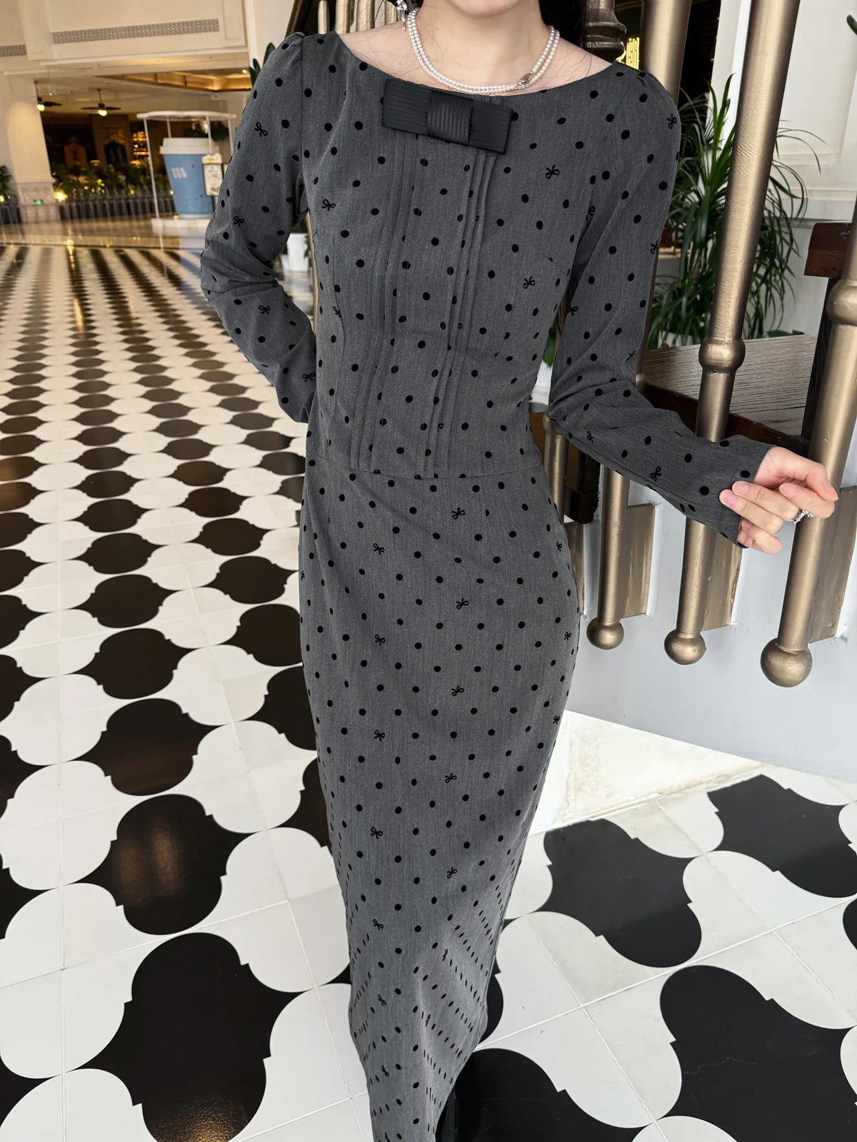 Vintage Polka-Dot Elegance Long Dress