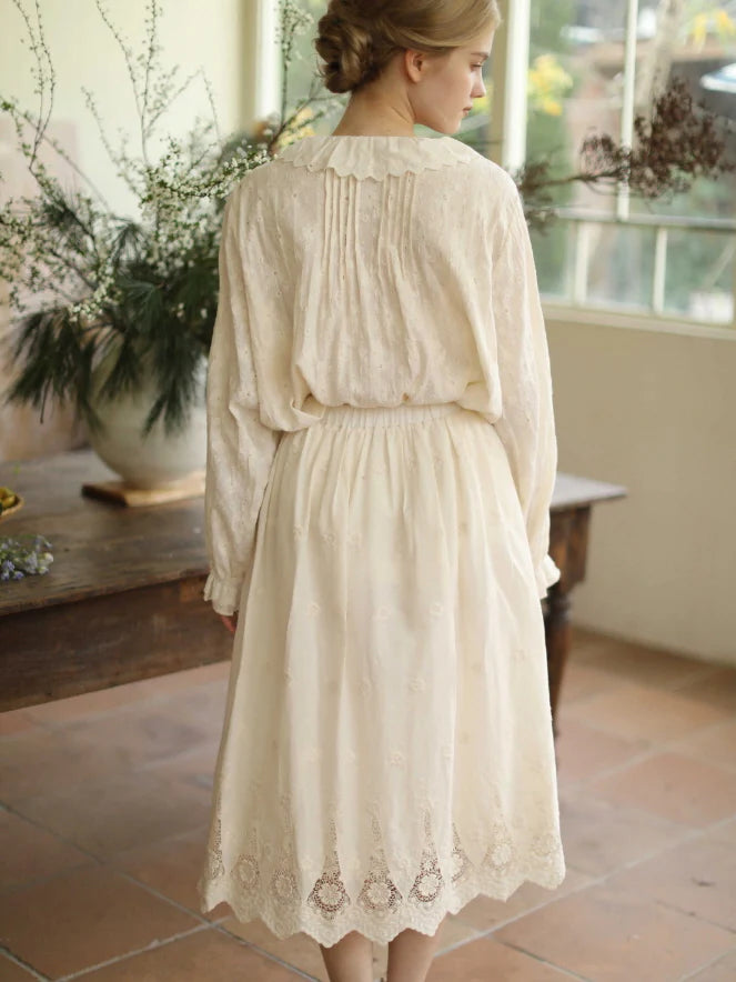 Antique Cream Lace Panel Blouse