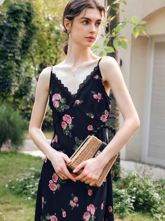 Midnight Rose Lace Trim Dress