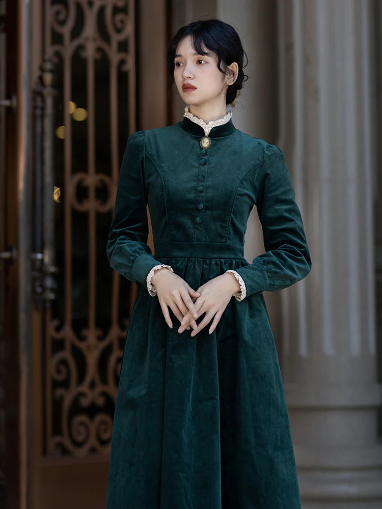 Vintage Corduroy Forest Green Dress