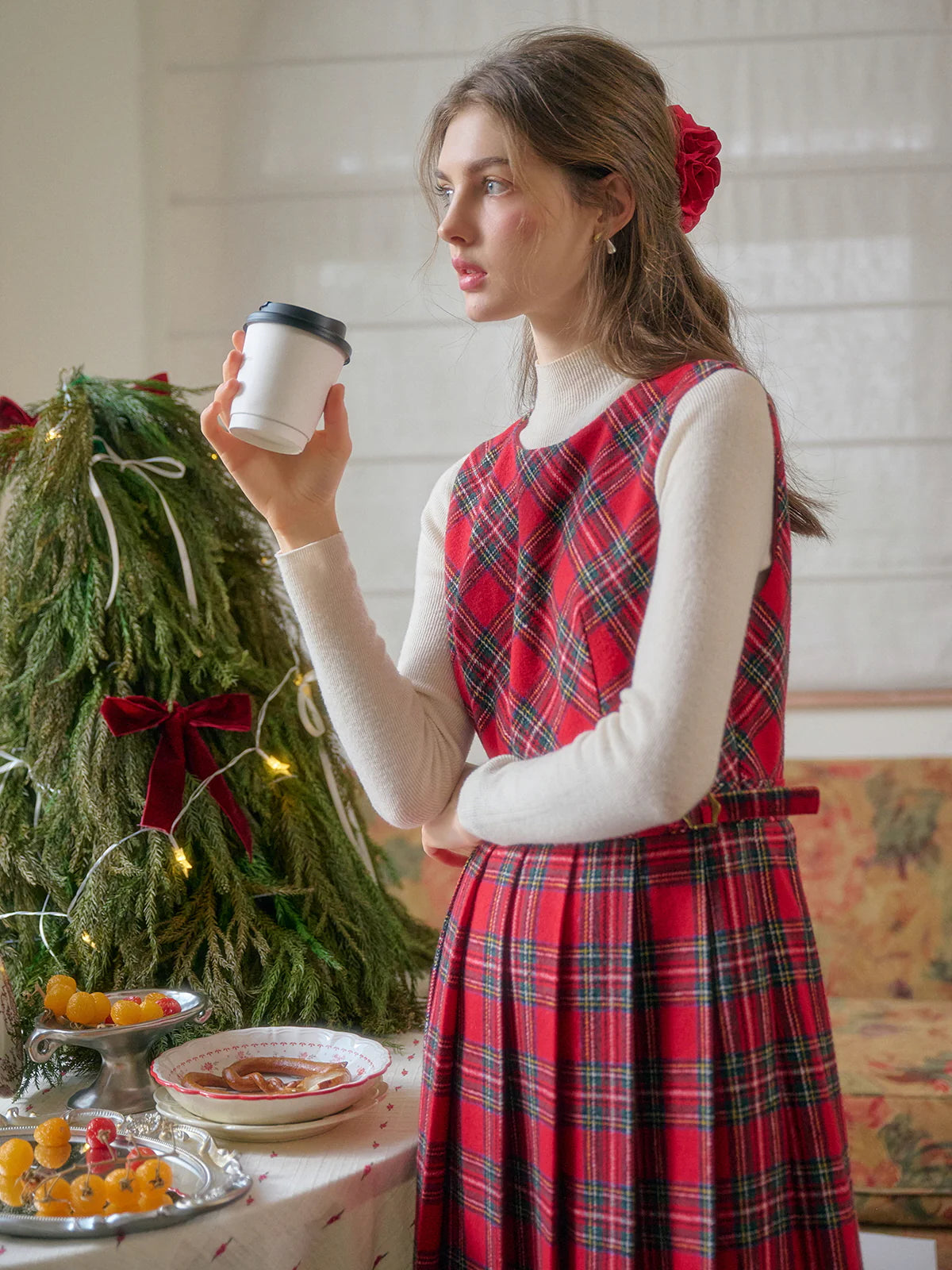 Classic Red Tartan Plaid Sleeveless Dress