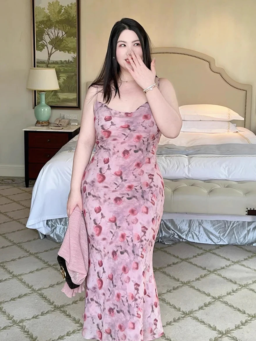 Plus Size Blush Cherry Blossom Slip Dress