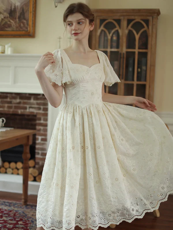 Ivory Garden Floral Embroidery Dress