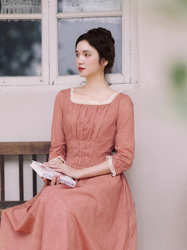 Retro Lace-Trimmed Cotton Dress