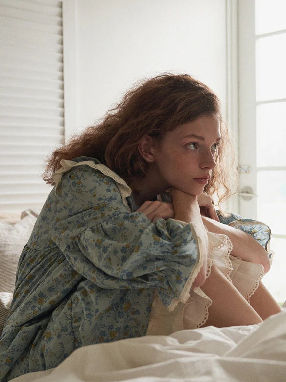 Blue Meadow Ruffle Lounge Gown