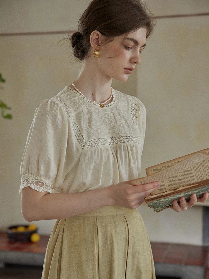 Delicate Floral Lace Trim Blouse