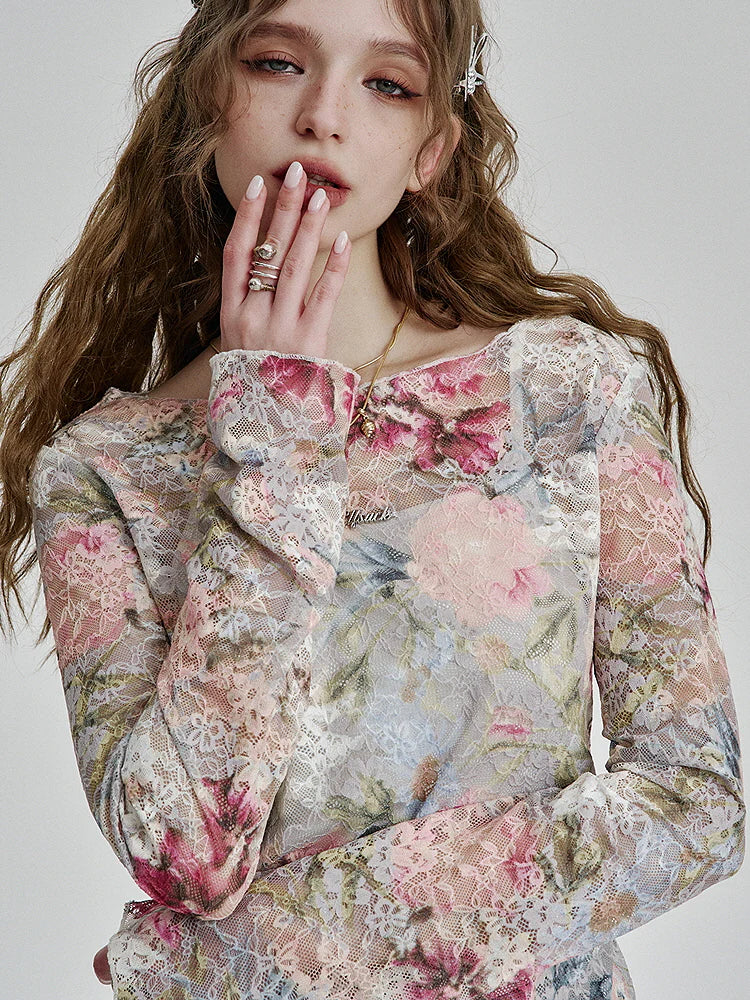 Ethereal Bloom Sheer Lace Top