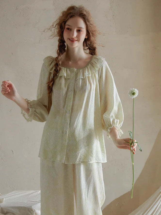 Ethereal Ruffled Floral Nightwear Set