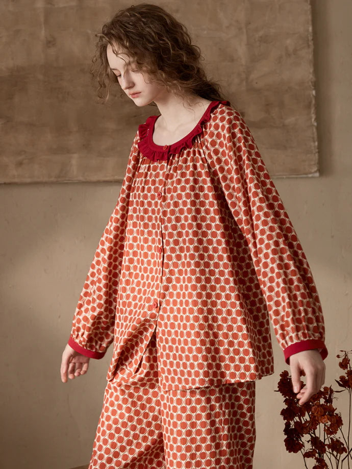 Vintage Geometric Ruffle Pajama Set