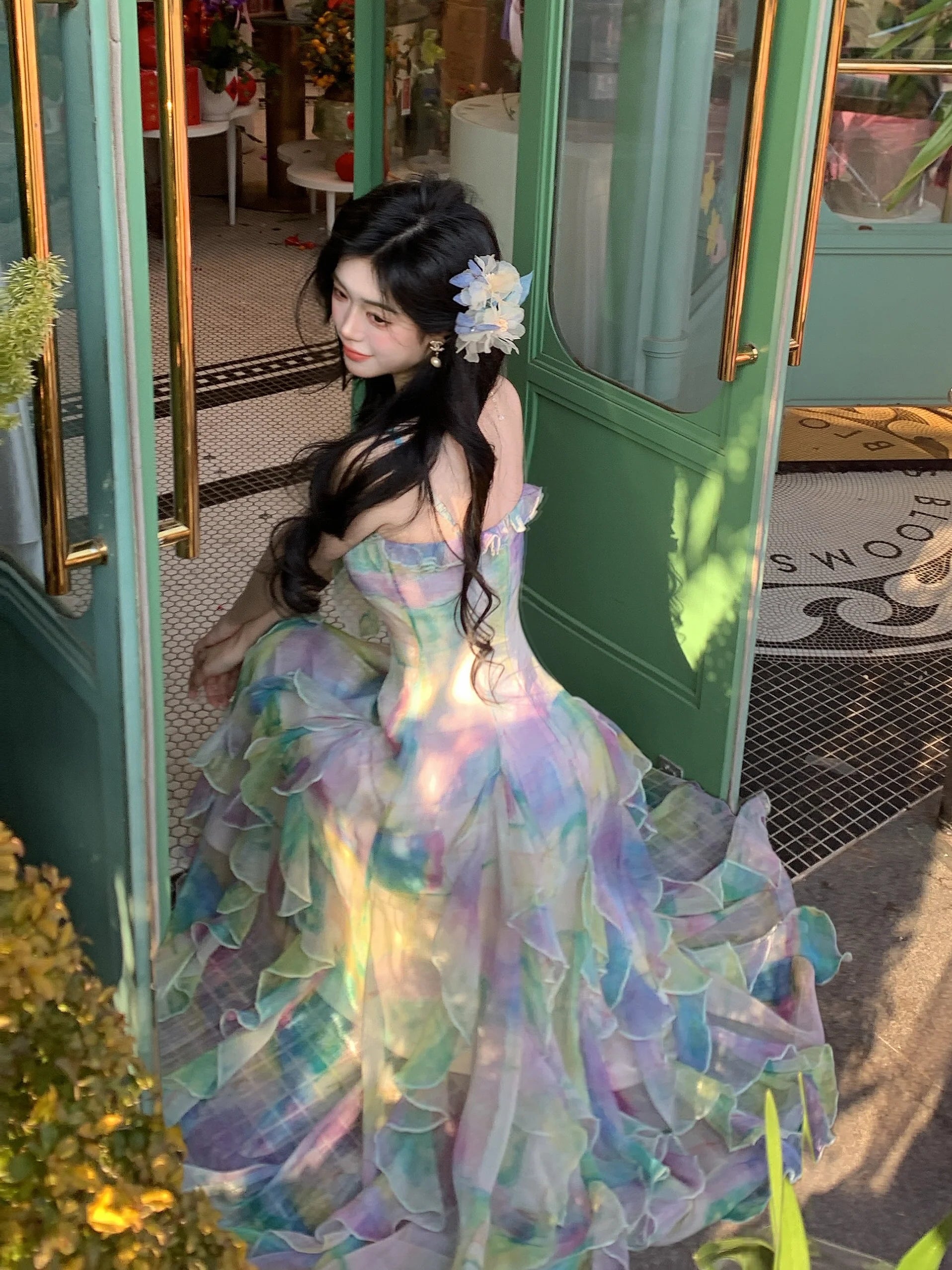 Ethereal Watercolor Ruffle Gown