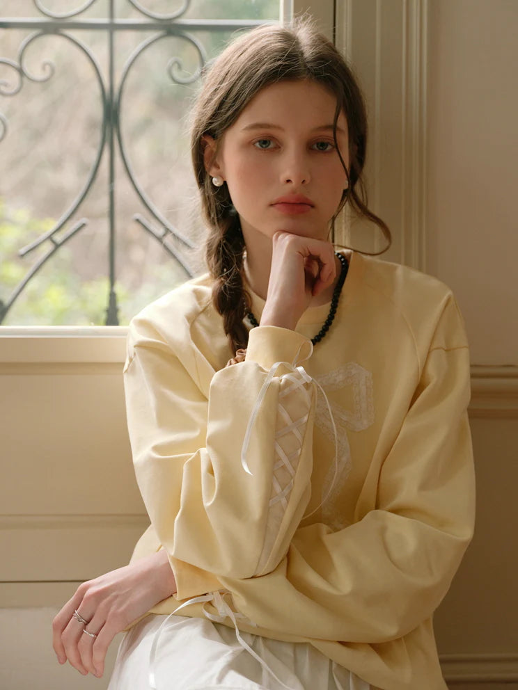 Vintage Lace Ribbon Sweatshirt