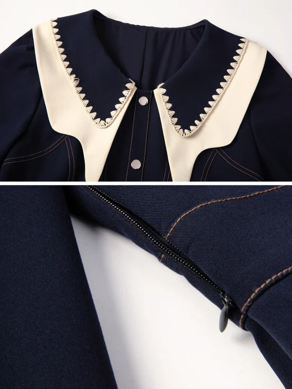 Navy Elegance Vintage Collar Dress