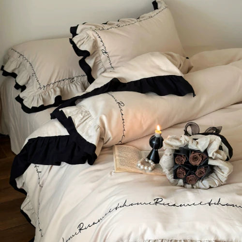 French Lettering Frill Bedding Set