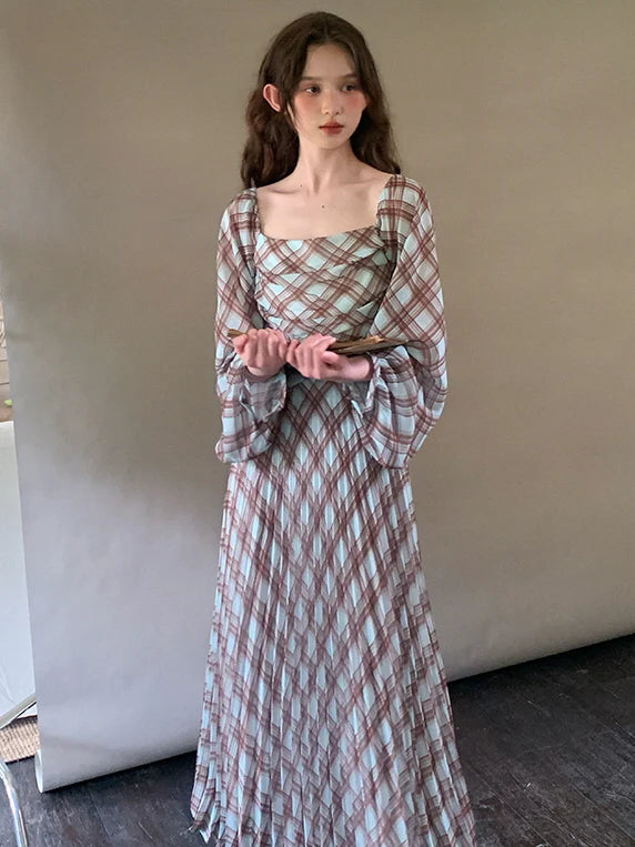 Autumn Plaid Retro Maxi Dress