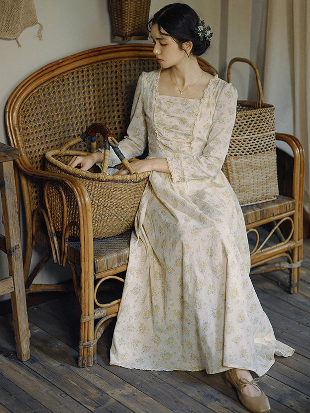 Floral Cottagecore Long-Sleeve Cotton Dress