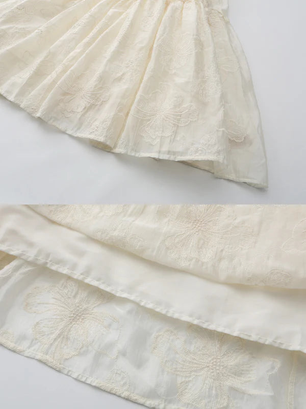 Embroidered Shawl Collar Tiered Dress