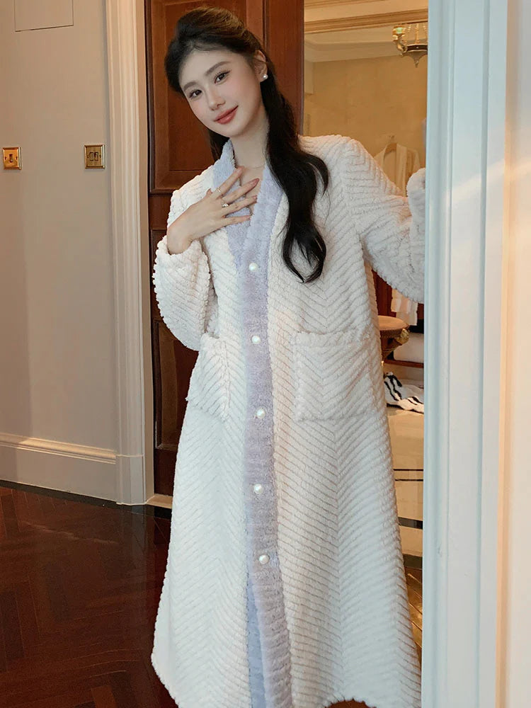 Cozy Winter Velvet Button-Down Robe