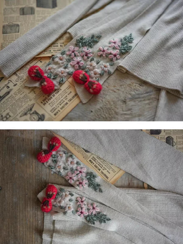 Retro Soft Knit with Floral Embroidery