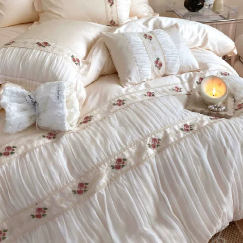 French Rose Silk Bedding Set