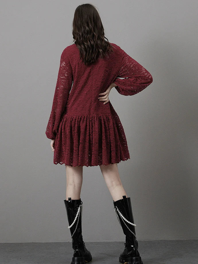 Elegant Red Lace A-Line Dress