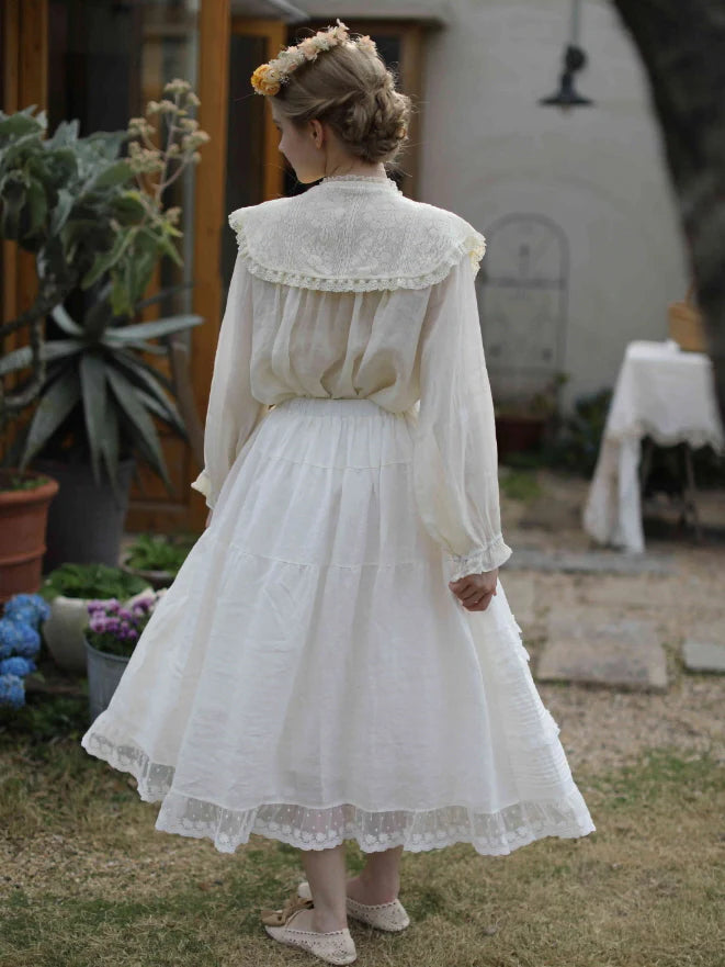 Lace Meadow Tiered Linen Skirt