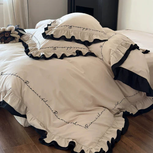 French Lettering Frill Bedding Set