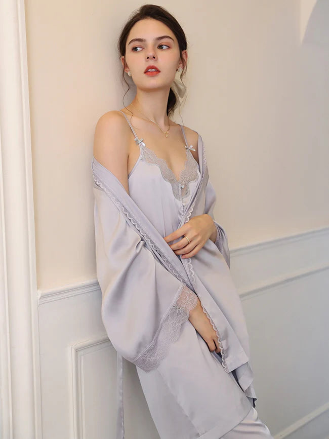 Moonlit Lace Satin Loungewear Trio
