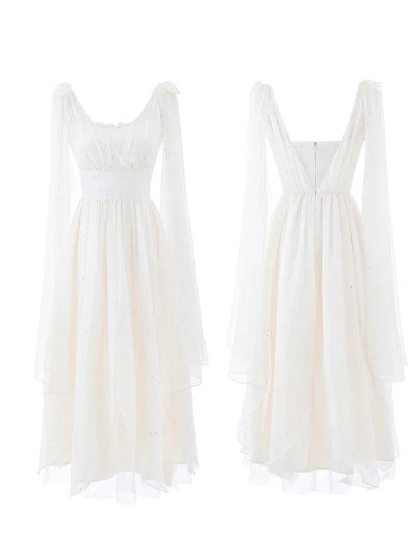 Ethereal Goddess Shimmering Silver Mesh Gown