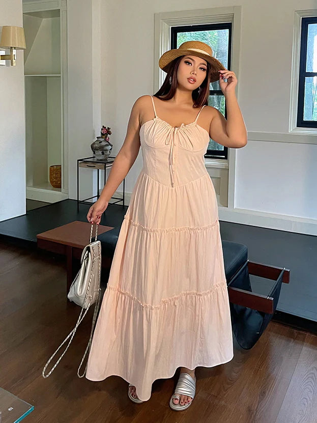 Blush Ribbon-Tie Tiered Dress