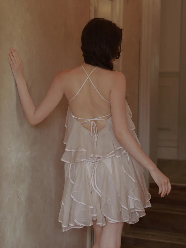 Blush Rose Ruffle Halter Dress