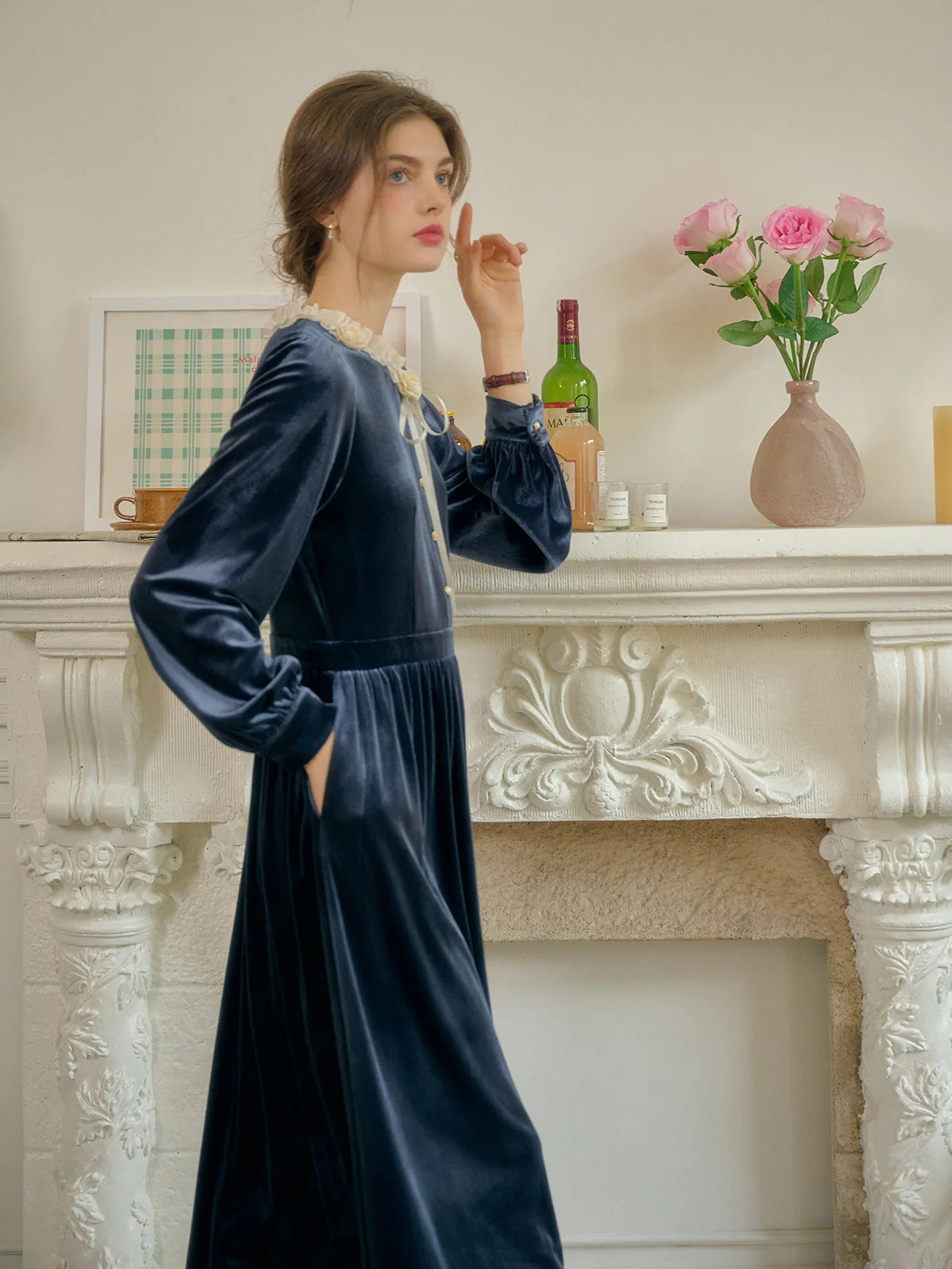 Velvet Rose Collar Blue Dress