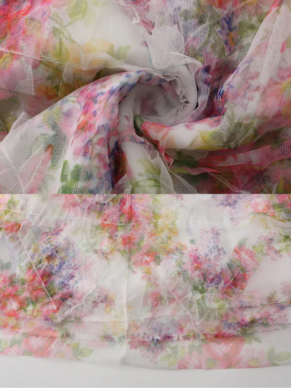 Blossom Whispers Ruffle Floral Puff Sleeve Dress