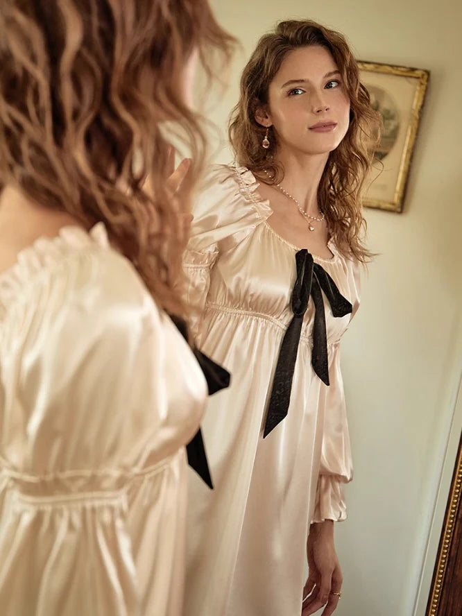 Romantic Satin Bow-Tie Nightdress