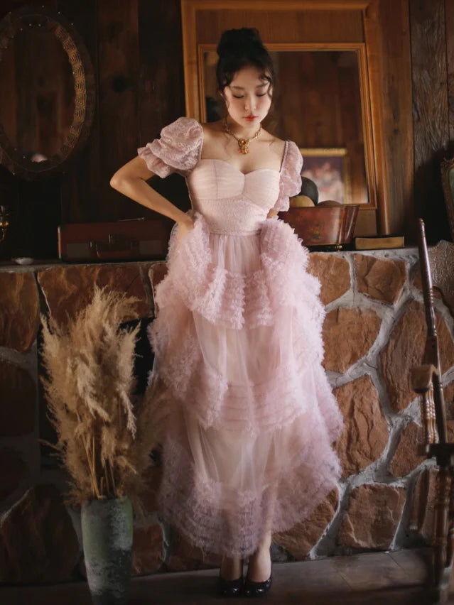 Ethereal Rose Lace Tulle Dress
