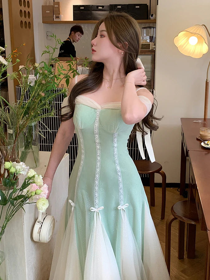 Evelyn's Mint Princess Slit Mesh Dress
