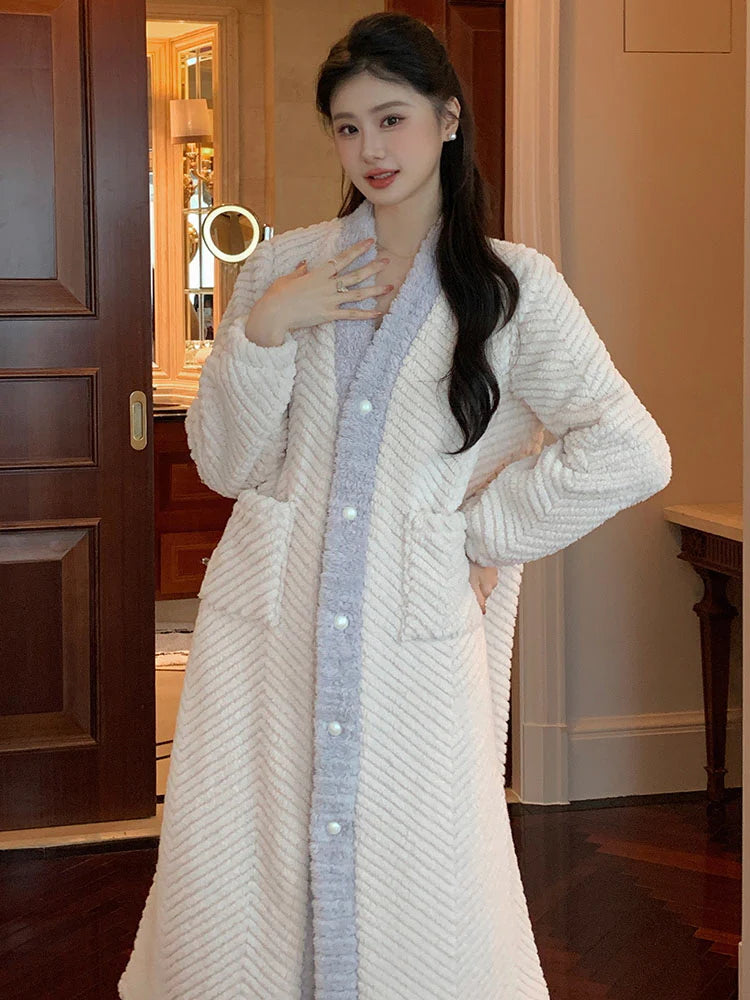 Cozy Winter Velvet Button-Down Robe
